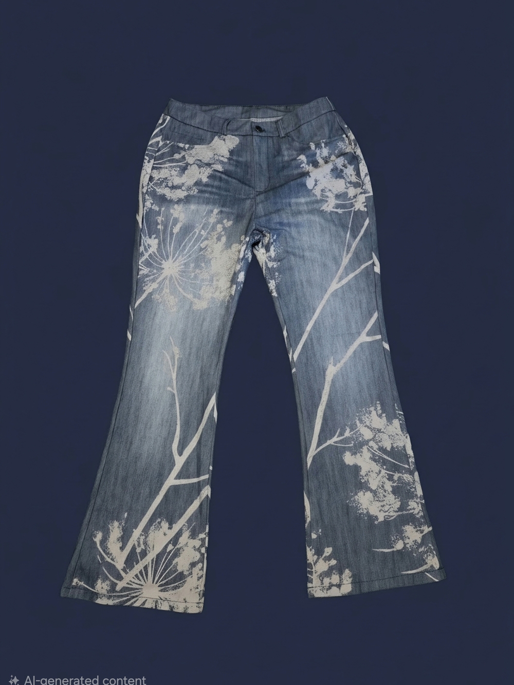 Women’s Blue Floral Print Wide-Leg Jeans